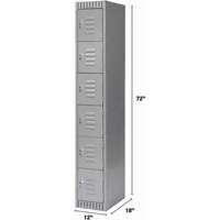 Lockers, 6 -tier, 12" x 18" x 72", Steel, Grey, Knocked Down EastCoast Offshore Supplies