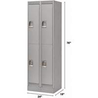 Lockers, 2 -tier, Bank of 2, 24" x 18" x 76", Steel, Grey, Knocked Down EastCoast Offshore Supplies