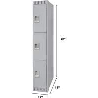 Lockers, 3 -tier, 12" x 18" x 72", Steel, Grey, Knocked Down EastCoast Offshore Supplies