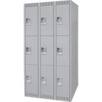 Lockers, 3 -tier, Bank of 3, 36" x 18" x 72", Steel, Grey, Knocked Down EastCoast Offshore Supplies
