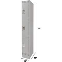 Lockers, 3 -tier, 12" x 18" x 76", Steel, Grey, Knocked Down EastCoast Offshore Supplies