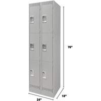 Lockers, 3 -tier, Bank of 2, 24" x 18" x 76", Steel, Grey, Knocked Down EastCoast Offshore Supplies