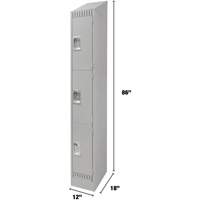 Lockers, 3 -tier, 12" x 18" x 86", Steel, Grey, Knocked Down EastCoast Offshore Supplies