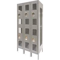 Vented Lockers, 2 -tier, Bank of 3, 36" x 18" x 78", Steel, Grey, Knocked Down, Perforated EastCoast Offshore Supplies