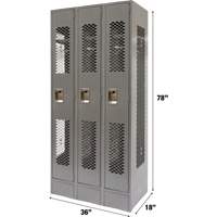 Vented Lockers, Bank of 3, 36 x 18" x 78", Steel, Grey, Knocked Down, Perforated EastCoast Offshore Supplies