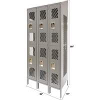Vented Lockers, 2 -tier, Bank of 3, 36 x 18" x 88", Steel, Grey, Knocked Down, Perforated EastCoast Offshore Supplies