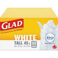Sacs &agrave; ordures hauts 45 L avec Febreze, R&eacute;gulier, 24" la x 28" lo, Blanc EastCoast Offshore Supplies