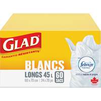 Sacs &agrave; ordures hauts 45 L avec Febreze, R&eacute;gulier, 24" la x 28" lo, Blanc EastCoast Offshore Supplies