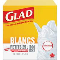 Petits sacs &agrave; ordures 25 L sans parfum, R&eacute;gulier, 20" la x 20" lo, Blanc EastCoast Offshore Supplies