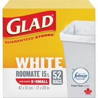 X-Small 15L Roommate Febreze Garbage Bags, Regular, 17" W x 20" L, White EastCoast Offshore Supplies