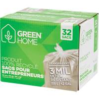 Green Home Garbage Bags, Strong, 33" W x 48" L, 3 mils, Clear, 159 L (42 Gal.) Capacity EastCoast Offshore Supplies