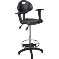 Heavy-Duty Ergonomic Stool with Adjustable Arm Rests, Stationary, Adjustable, 39" - 48", Polyurethane Seat, Black EastCoast Offshore Supplies