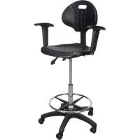 Tabouret ergonomique robuste avec accoudoirs r&eacute;glables et roulettes en nylon, Mobile, Ajustable, 39" - 48", Polyur&eacute;thane Si&egrave;ge, Noir EastCoast Offshore Supplies
