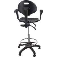 Tabouret ergonomique robuste avec accoudoirs r&eacute;glables et roulettes en nylon, Mobile, Ajustable, 39" - 48", Polyur&eacute;thane Si&egrave;ge, Noir EastCoast Offshore Supplies