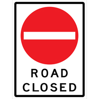 Enseigne enroulable de circulation  Road Closed , 36" x 48", Vinyle, Anglais avec pictogramme EastCoast Offshore Supplies