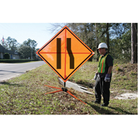 Tilt-Adjust Merge Left Roll-Up Construction Sign, 36" x 36", Vinyl, Pictogram EastCoast Offshore Supplies