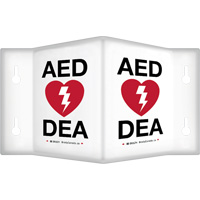 90° Projecting "AED/DEA" Sign, 9" x 6", Plastic, Bilingual with Pictogram EastCoast Offshore Supplies