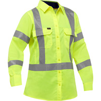 Chemise de travail &agrave; manches longues et X au dos Bisley avec X-Airflow pour femmes, Poly-coton, Petit, Jaune lime haute visibilit&eacute; EastCoast Offshore Supplies