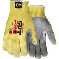 Gants de travail r&eacute;sistant &agrave; la coupe CutPro avec paume en cuir fendu, Taille Petit, Calibre 7, Enveloppe en Kevlar, ASTM ANSI niveau A3 EastCoast Offshore Supplies