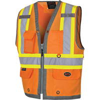 Veste de s&eacute;curit&eacute; pour arpenteur Pioneer avec fermeture &agrave; glissi&egrave;re et dos en maille, Orange haute visibilit&eacute;, Petit, Polyester EastCoast Offshore Supplies