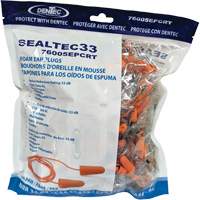 Bouchons d'oreilles coniques jetables en mousse de PU orange SEALTEC33, Vrac - Sac en poly, Avec cordon EastCoast Offshore Supplies