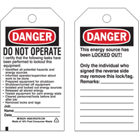 Lockout Tags, Plastic, 3" W x 5-1/2" H, English EastCoast Offshore Supplies
