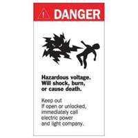 Enseigne Danger Hazardous Voltage, 8" x 4-1/2", Acrylique, Anglais avec pictogramme EastCoast Offshore Supplies