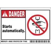 Enseigne Danger Starts Automatically, 3-1/2" x 5", Polyester, Anglais avec pictogramme EastCoast Offshore Supplies