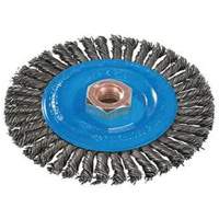 Brosse &agrave; fils nou&eacute;s pour cordons de soudure, Dia. 4", Fils 0,02", Arbre 5/8"-11, Aluminium/Acier inoxydable EastCoast Offshore Supplies