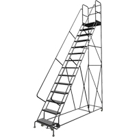 Escabeaux roulants &agrave; dessus profond, 14 marches, Largeur de la marche 24", Hauteur de la plateforme 140", Acier EastCoast Offshore Supplies