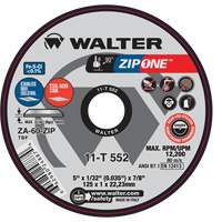 Meule &agrave; tronçonner Zip One, 5" x 1/32", Arbre de 7/8", Type 1, Alumine de zirconium, 12 200 Tr/min EastCoast Offshore Supplies