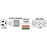 Generator Extension Cord with Tritap, STW, 10 AWG, 3 Outlet(s), 25' EastCoast Offshore Supplies